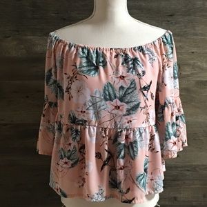Peach Floral a.n.a. Off Shoulder Top